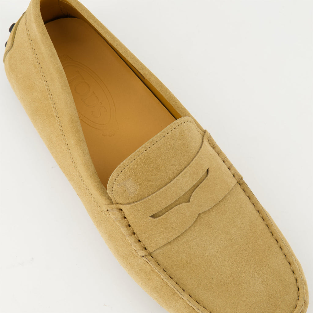 Tod's loafers, Gommino suede loafers, beige loafers, luxury footwear, designer shoes