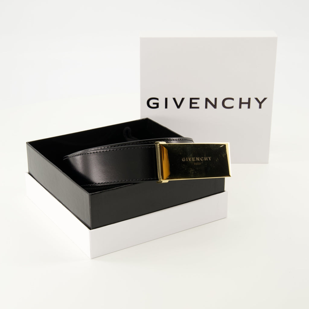 Givenchy belt, leather belt, adjustable belt, gold metal buckle, designer accessories