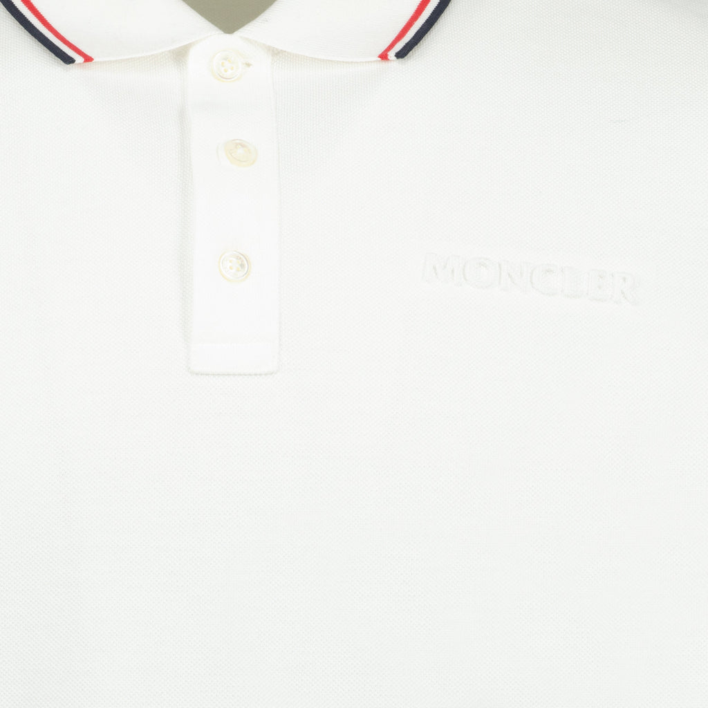 White Polo, Moncler Polo, Tricolor Trim Shirt, Cotton Pique Polo, Autumn-Winter 2023 Collection