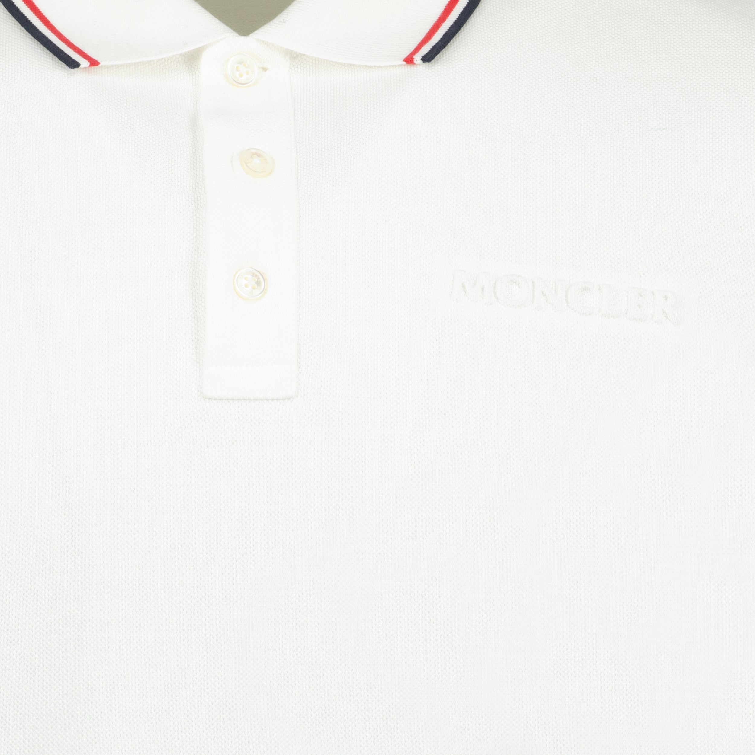 White Polo, Moncler Polo, Tricolor Trim Shirt, Cotton Pique Polo, Autumn-Winter 2023 Collection