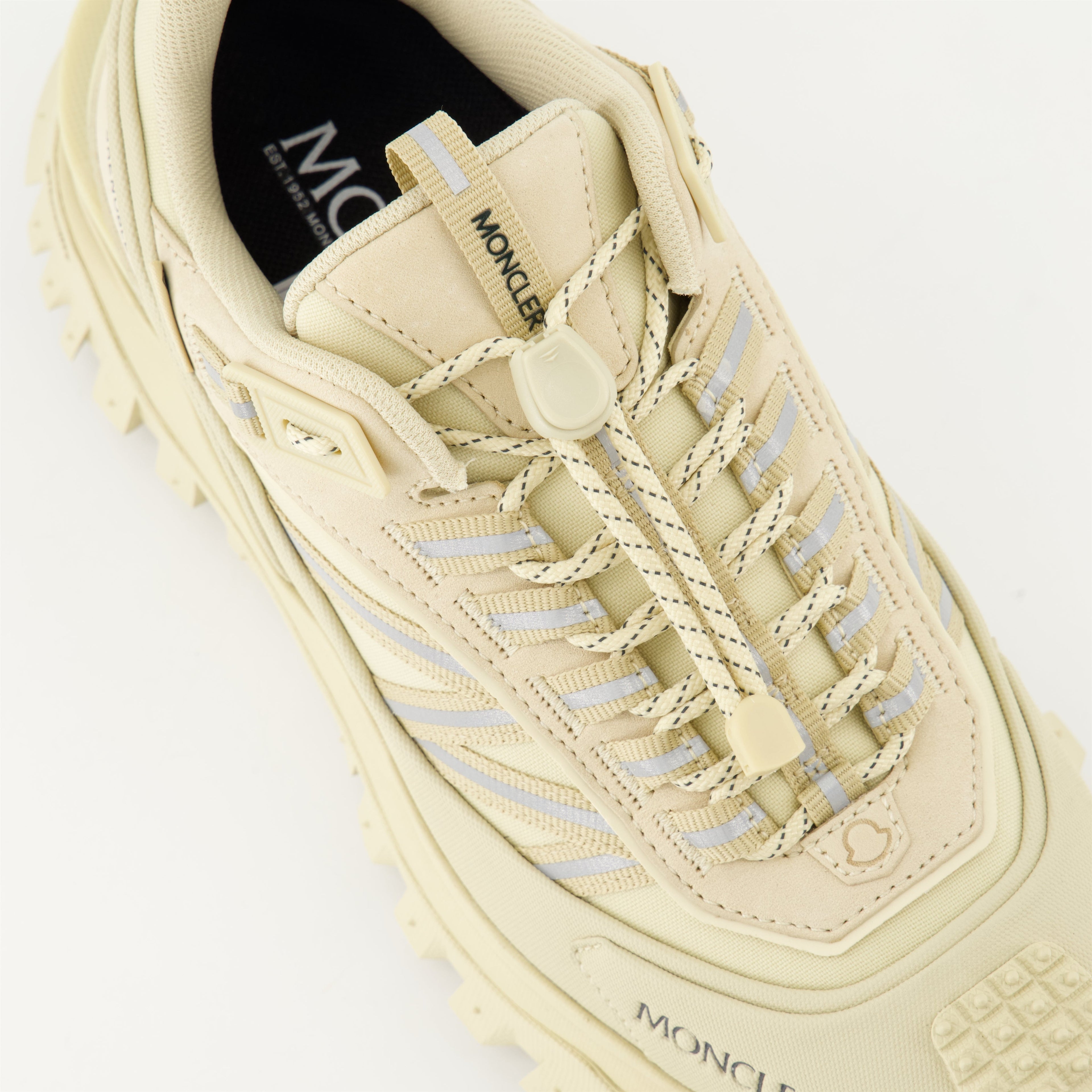 luxury sneakers, Moncler Trailgrip GTX, beige nubuck, waterproof footwear, Autumn-Winter 2024  