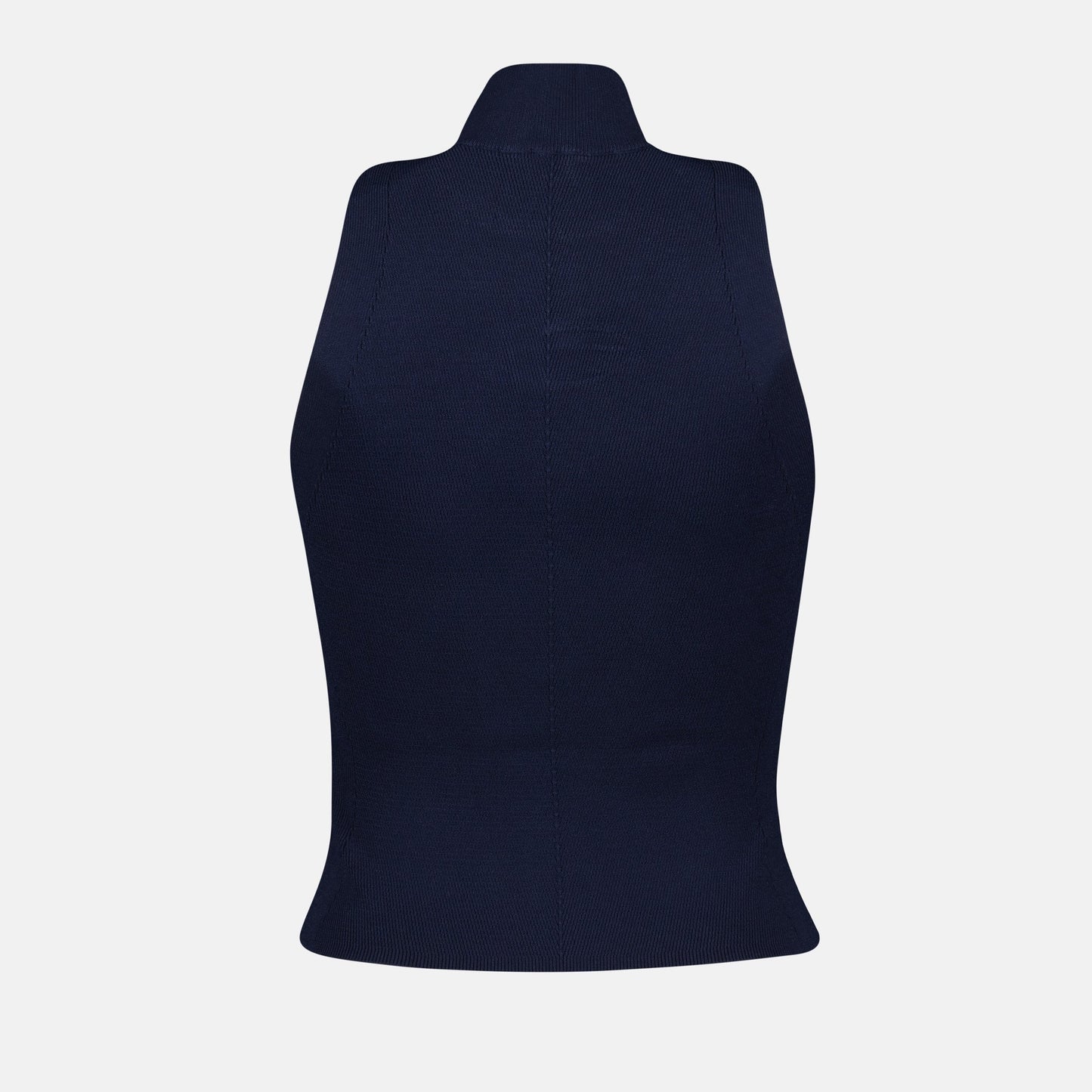 ribbed turtleneck top, sleeveless blue top, Diesel Autumn-Winter collection, luxury jersey top, high-neck stretch top