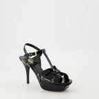 Saint Laurent heels, Tribute heels, black patent leather shoes, elegant footwear, designer shoes