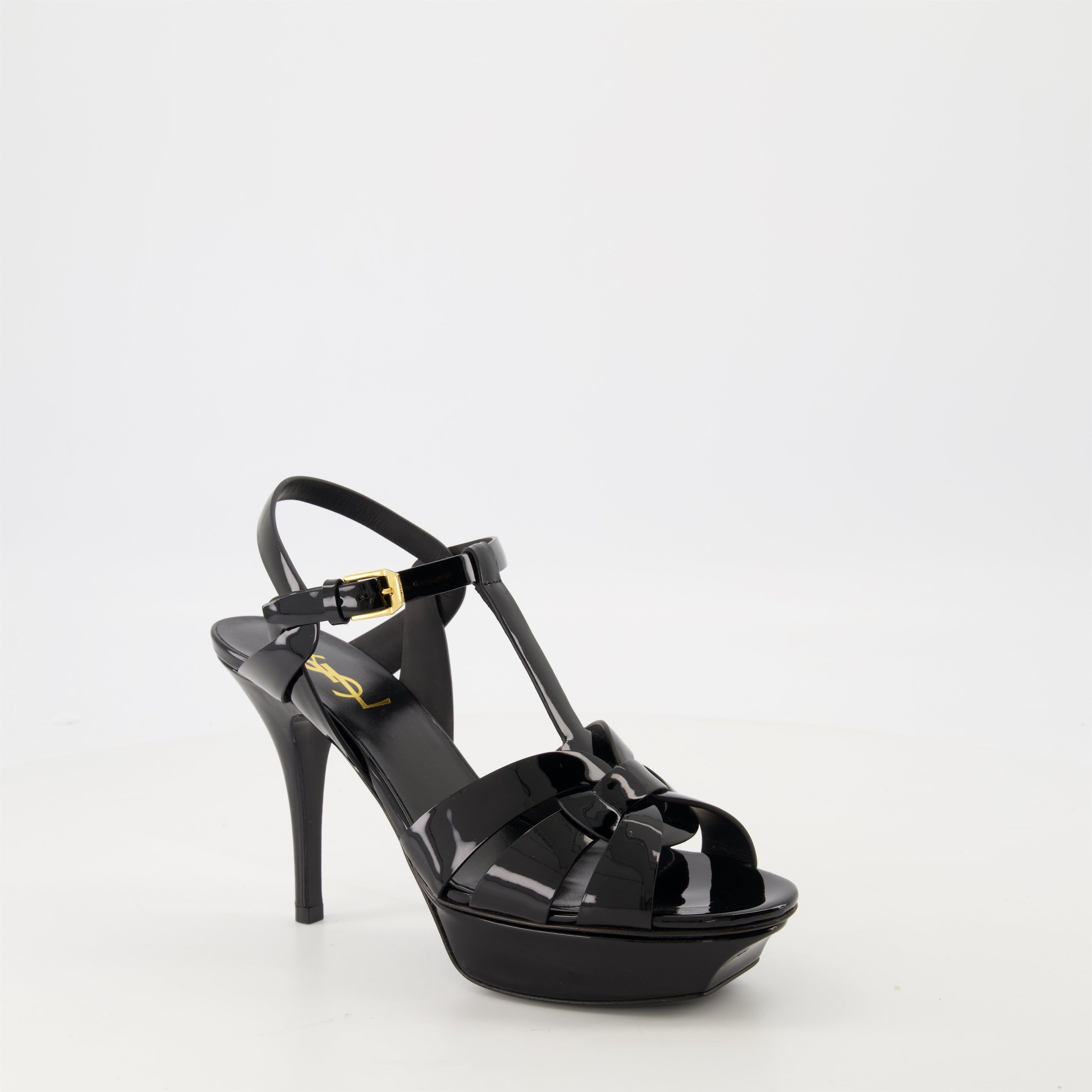 Saint Laurent heels, Tribute heels, black patent leather shoes, elegant footwear, designer shoes