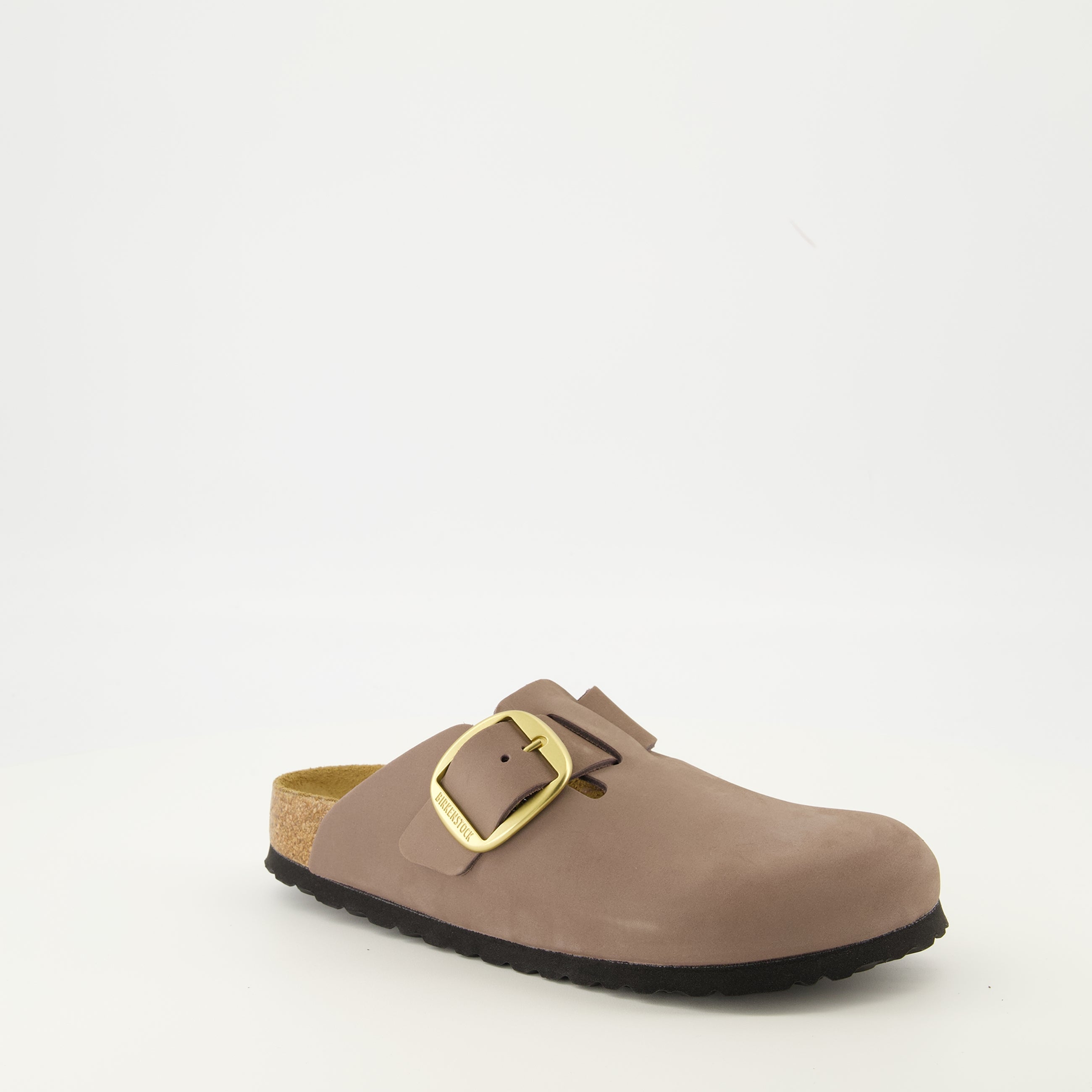 Birkenstock mules, big buckle design, nubuck shoes, comfortable footwear, powder pink mules