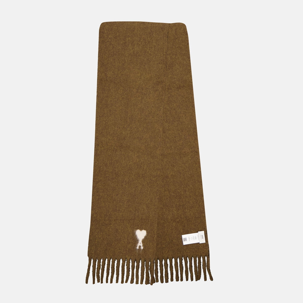 brown scarf, Ami de Coeur, winter accessory, alpaca scarf, fringed scarf