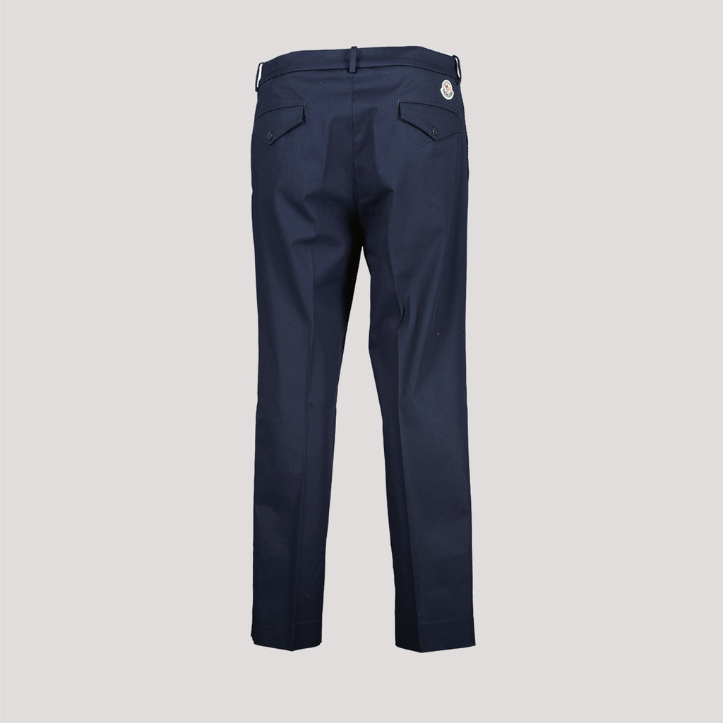 navy trousers, carrot fit trousers, Moncler trousers, cotton pants, stylish trousers