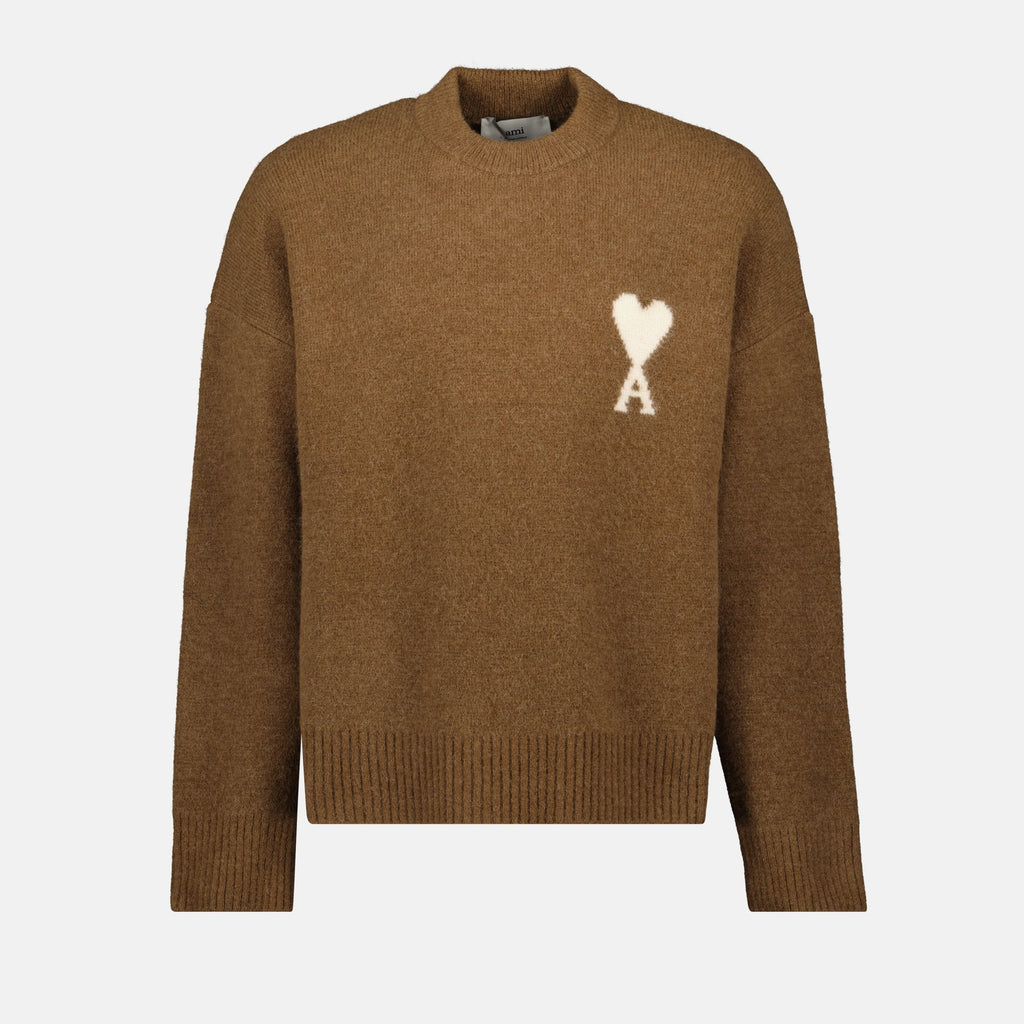 Ami Paris sweater, unisex wool pullover, Ami de Coeur, brown sweater, Autumn-Winter 2025