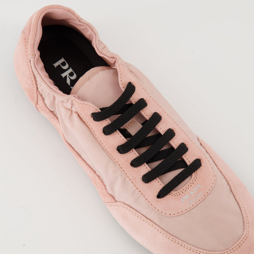 Prada sneakers, pink sneakers, Re-nylon shoes, designer footwear, suede leather sneakers