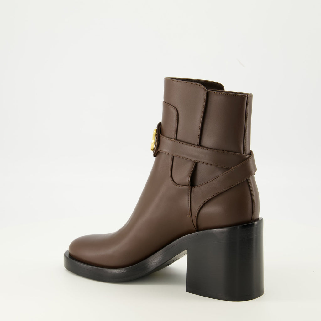 Vlogo booties, Valentino Garavani footwear, brown leather booties, luxury footwear, designer booties