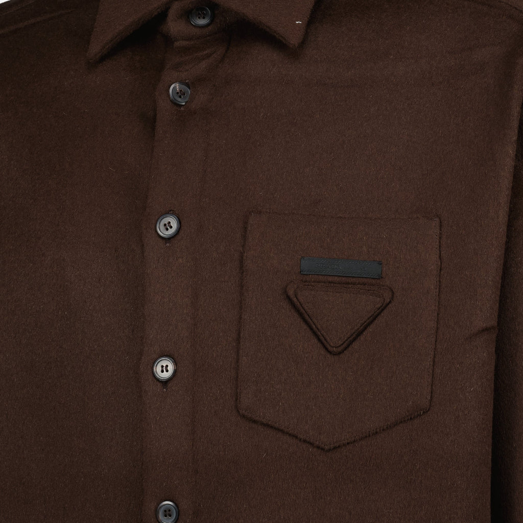 Prada wool shirt, brown shirt, classic collar shirt, luxury casual wear, Autumn-Winter collection