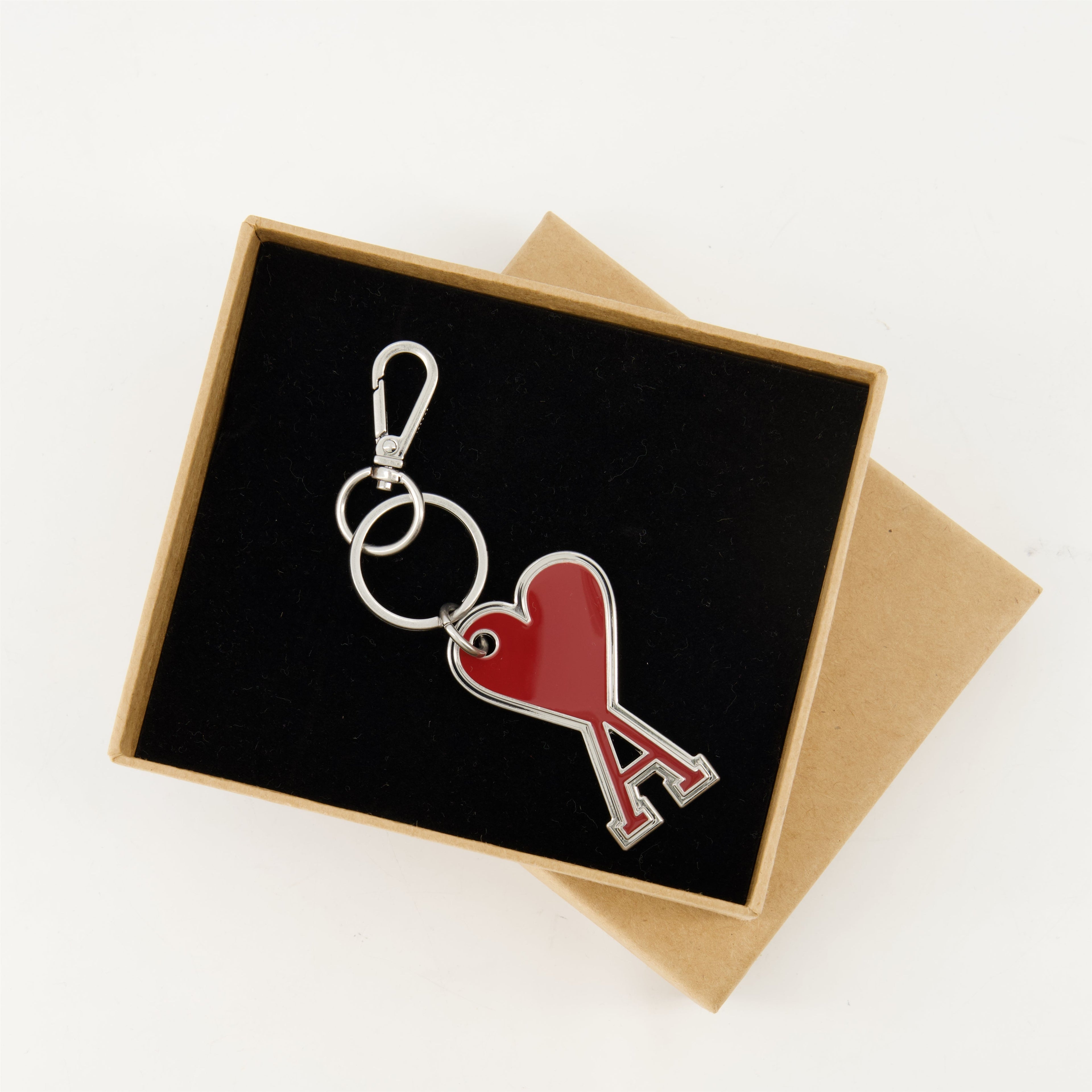 AMI Paris keychain, metal heart accessory, unisex keychain, stylish keychain design, red keychain
