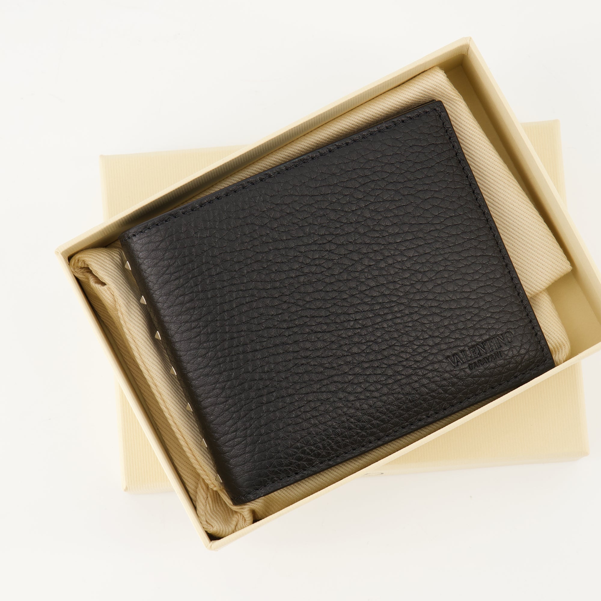 Valentino Garavani wallet, black leather wallet, Rockstud wallet, men's accessories, luxury wallets