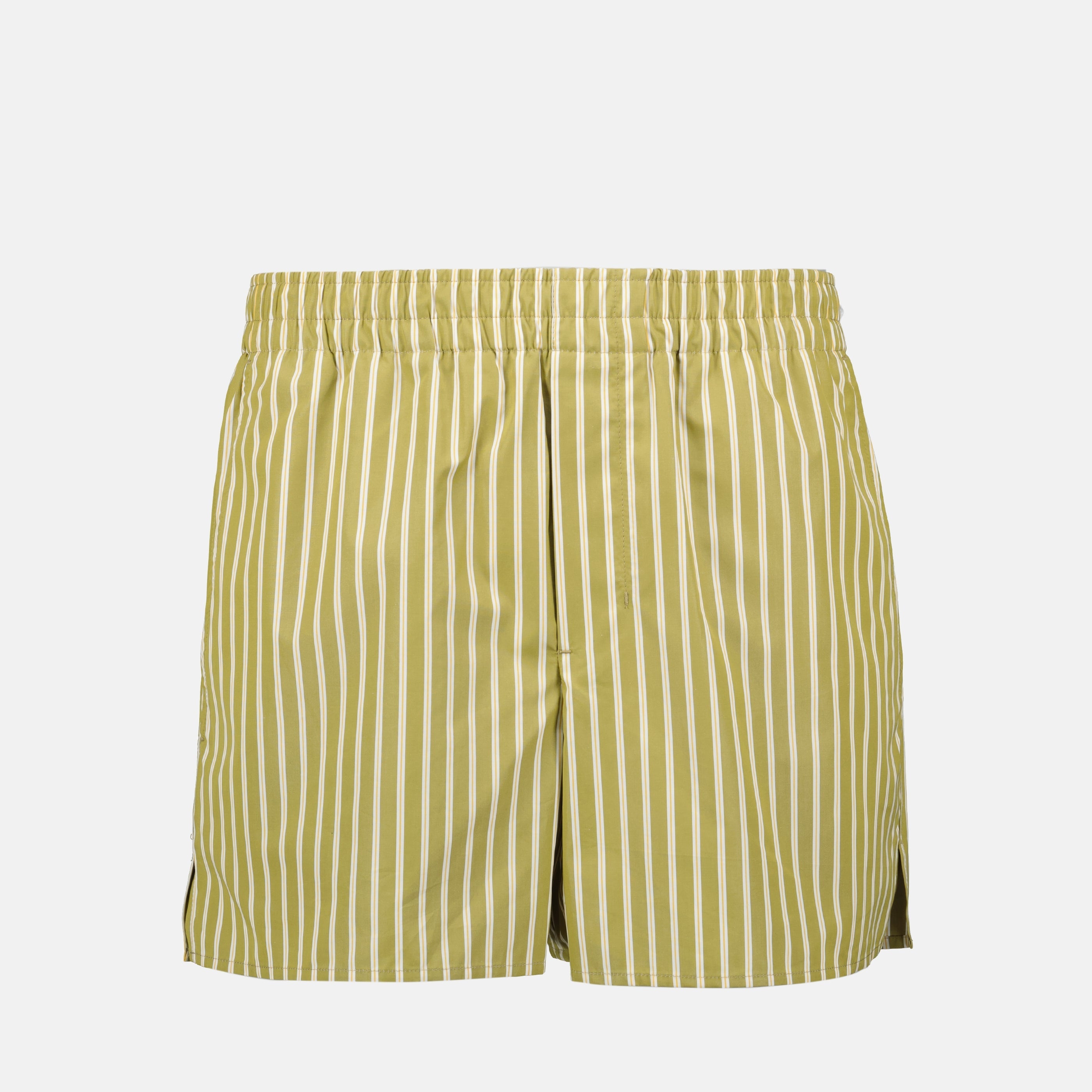 Kaki striped shorts, Ami Paris, unisex shorts, cotton shorts, spring/summer collection