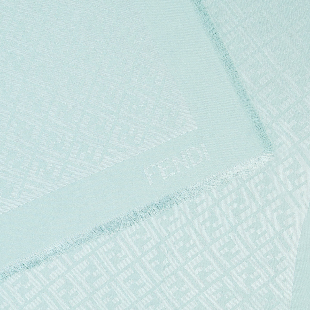 Fendi shawl, light blue scarf, wool silk, FF pattern, designer accessory