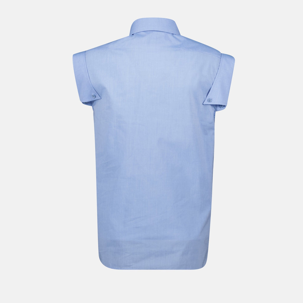 blue shirt, Moschino shirt, short-sleeve shirt, cotton shirt, stylish shirt