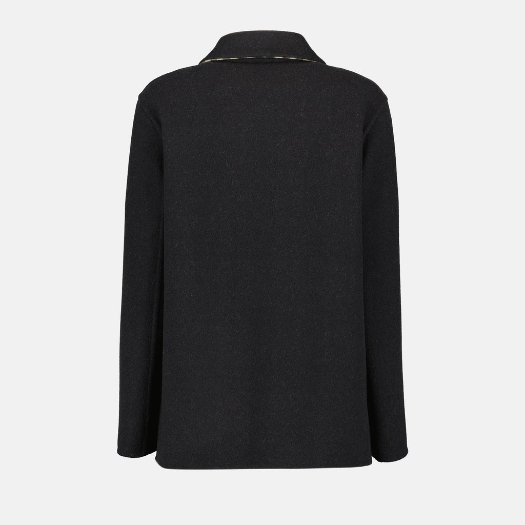 Burberry gray wool jacket, Autumn-Winter jacket, classic collar jacket, high-quality wool outerwear, Burberry Check design