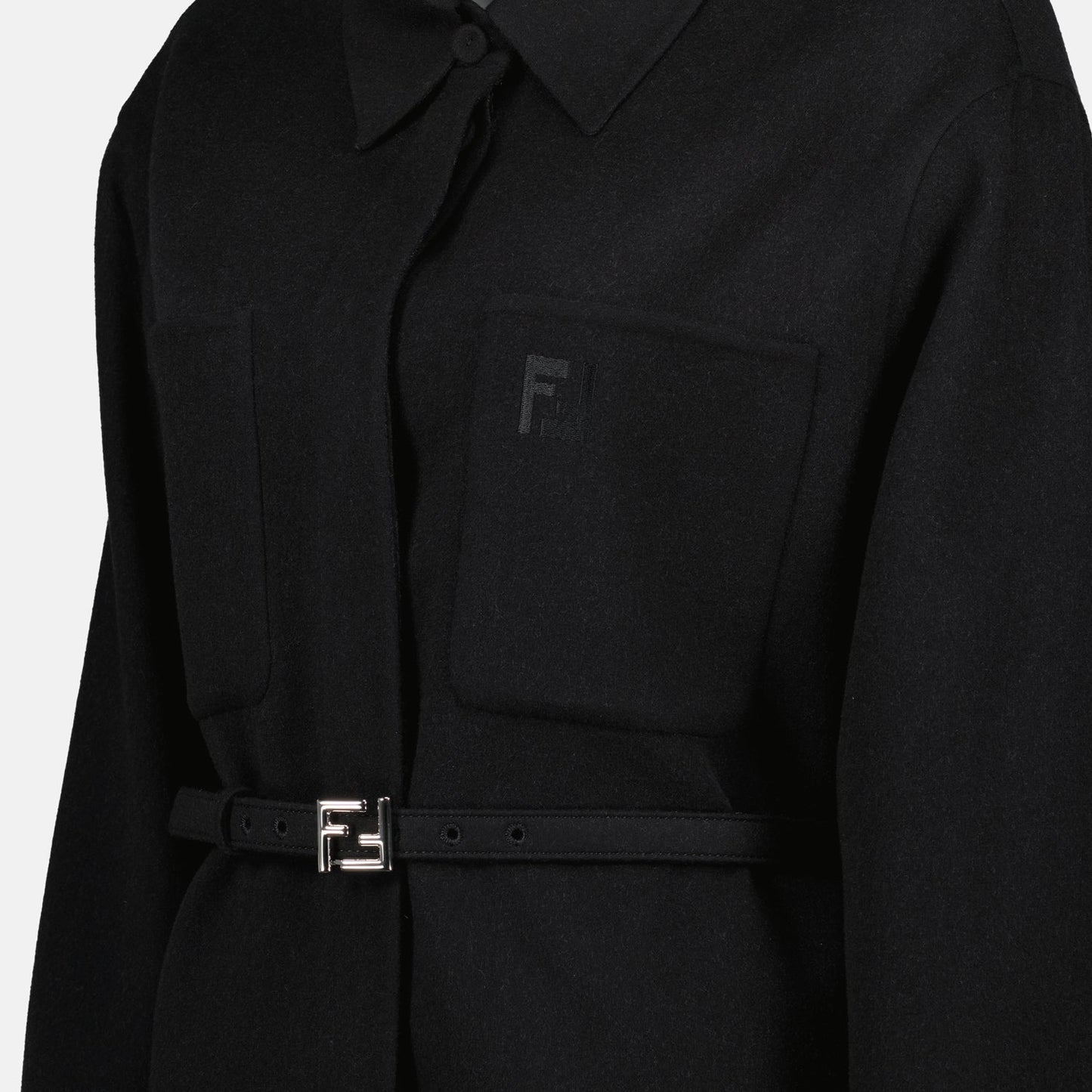 Black Wool Jacket, Fendi Go-To, Fall-Winter 2024, Elegant Outerwear, Timeless Fashion