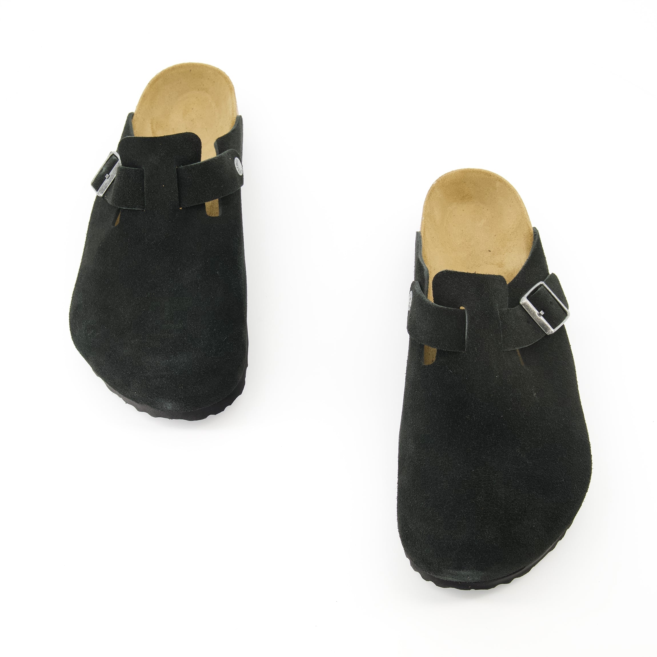 Birkenstock mules, Boston mules, black slip-on shoes, comfortable footwear, nubuck leather mules
