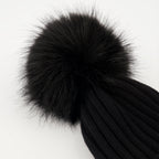 Image of Wool Beanie with Black Pom Pom by Moncler for Women - Season Autumn-Winter 2025 - Detail View 2