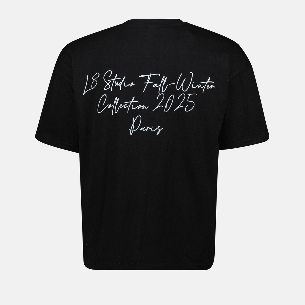 black t-shirt, chandelier print, oversized tee, L8 Studio, Spring Summer collection