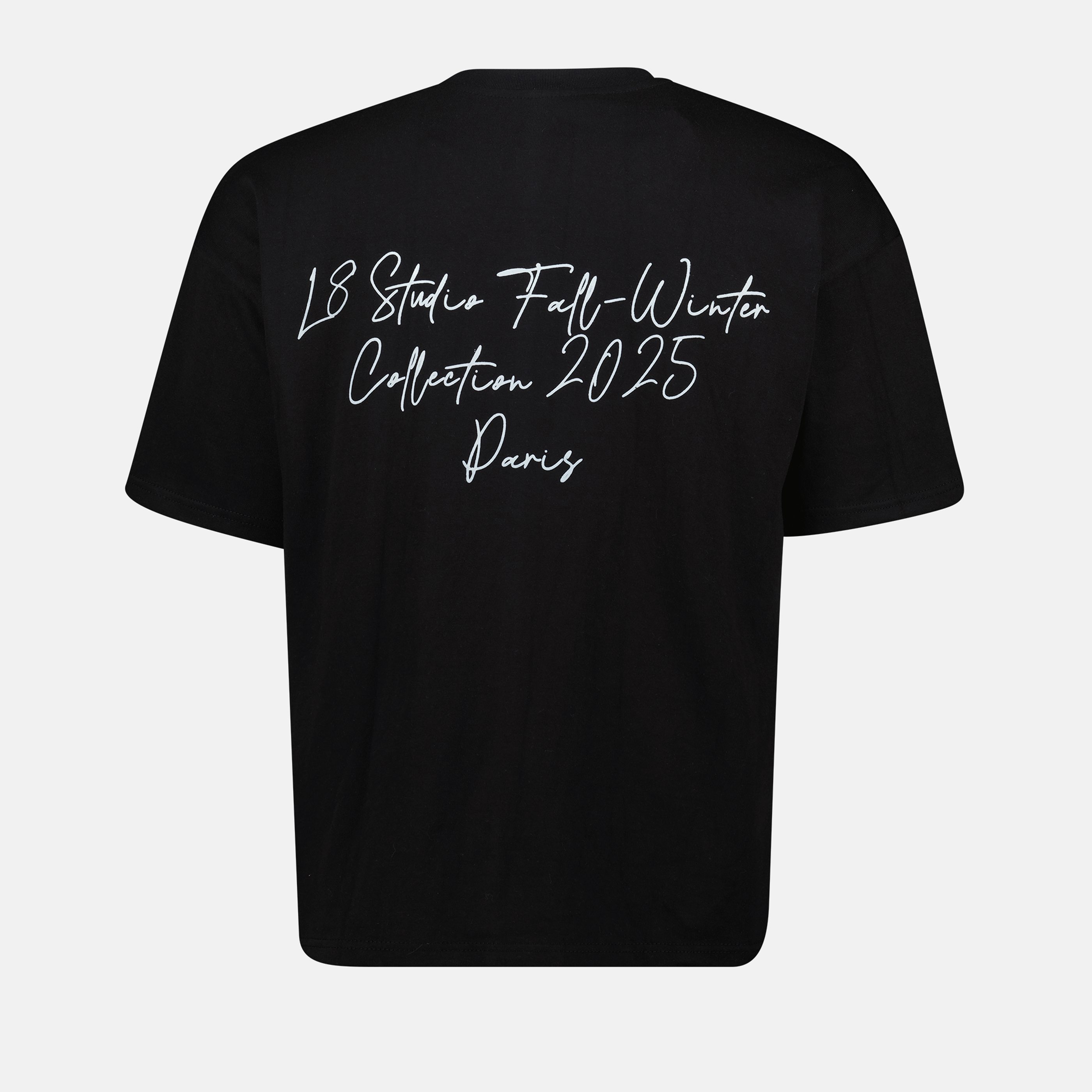 black t-shirt, chandelier print, oversized tee, L8 Studio, Spring Summer collection