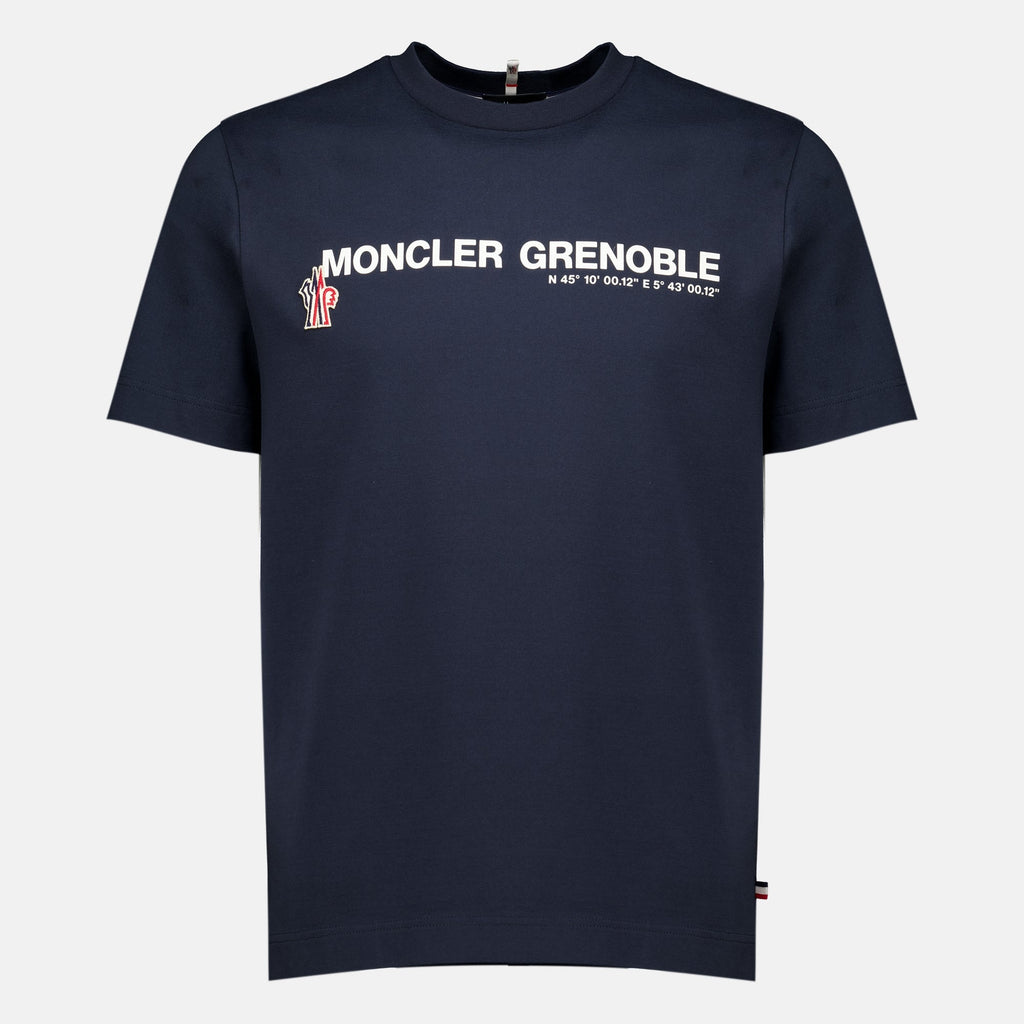 ネイビーブルー プリント コットンTシャツ
