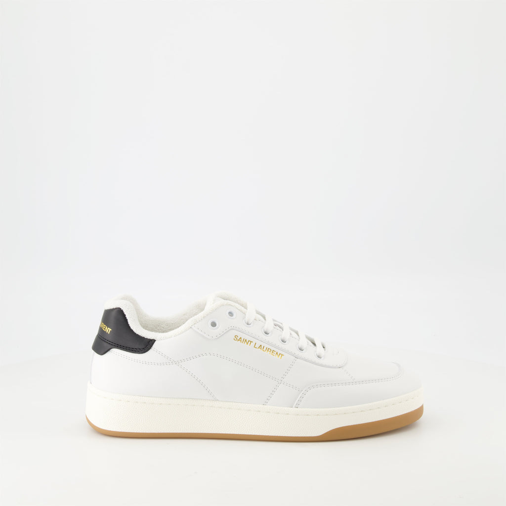Image de baskets SL/61 en cuir blanc de Saint Laurent pour hommes - Saison Printemps-Été 2025 - Vue de côté droit