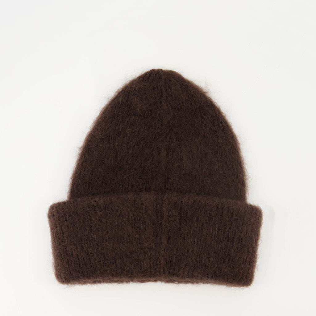 Moncler beanie, mohair blend hat, brown wool hat, winter accessories, luxury headwear