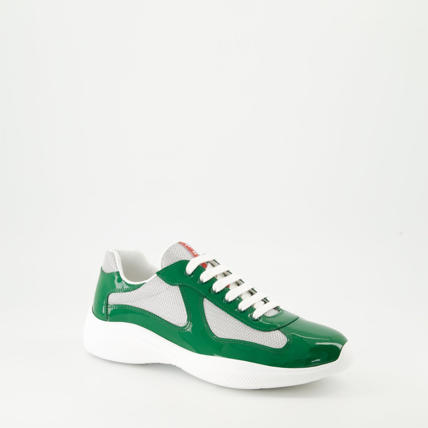 Prada sneakers, patent leather shoes, bicolor design sneakers, luxury men's footwear, Autumn-Winter 2024 collection