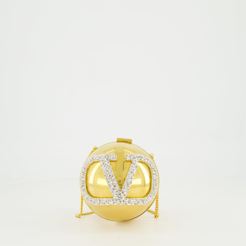 VLogo minaudière, Swarovski crystals, Valentino Garavani, elegant accessory, gold minaudière