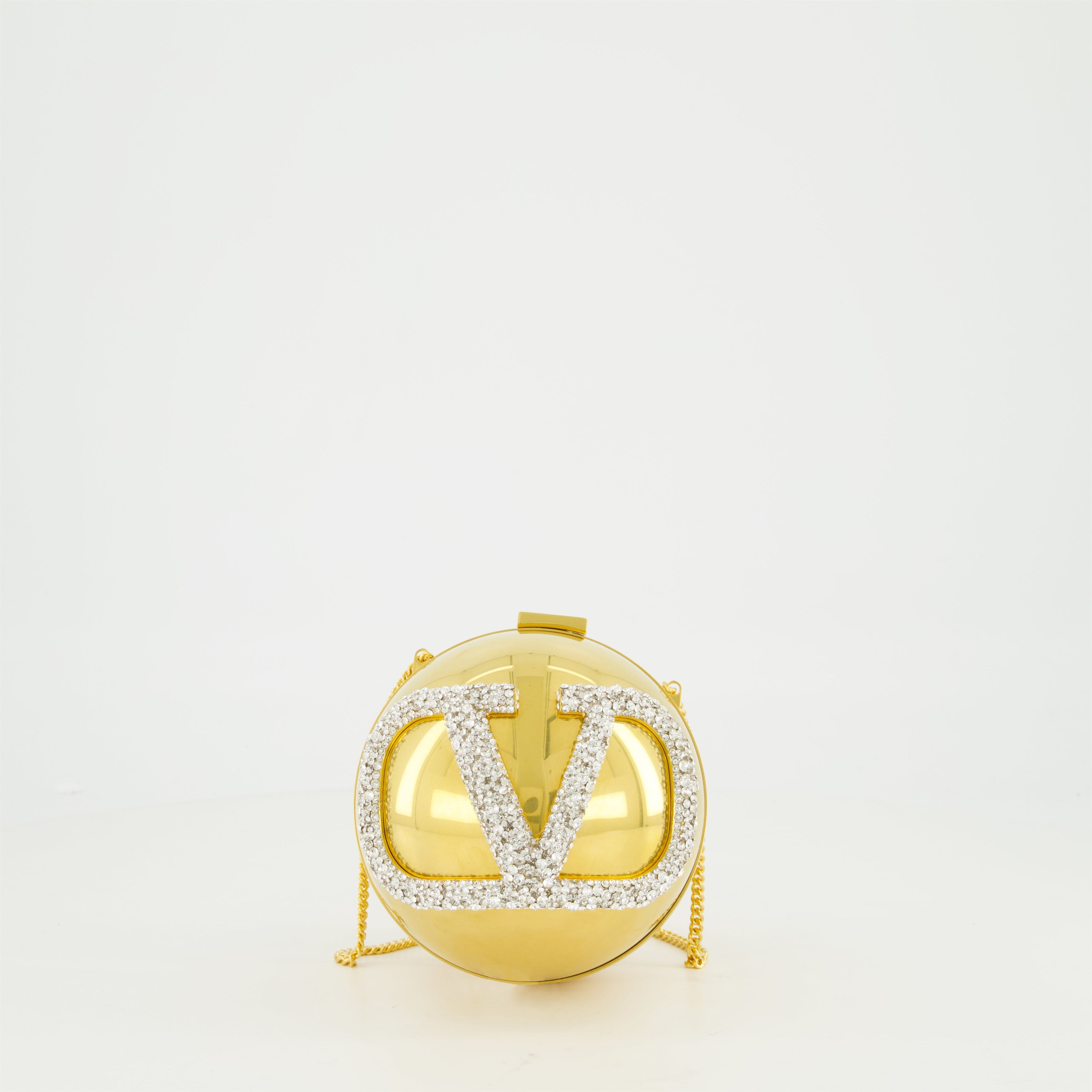 VLogo minaudière, Swarovski crystals, Valentino Garavani, elegant accessory, gold minaudière