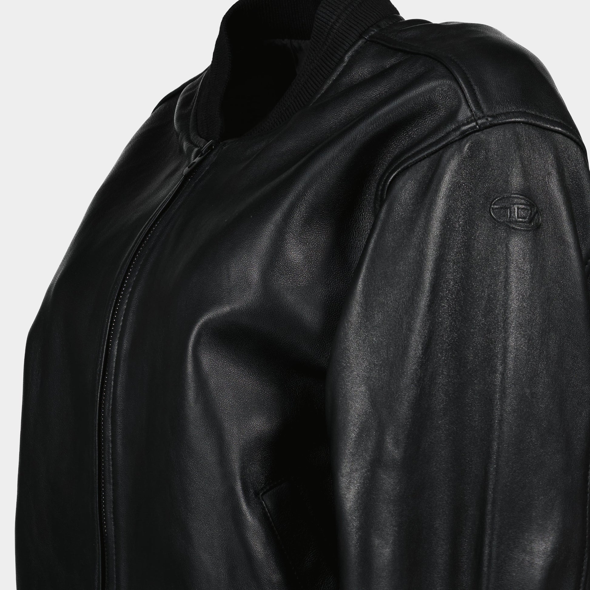 Black bomber jacket, Diesel L-Ilyan, leather bomber, women's bomber jacket, textured leather