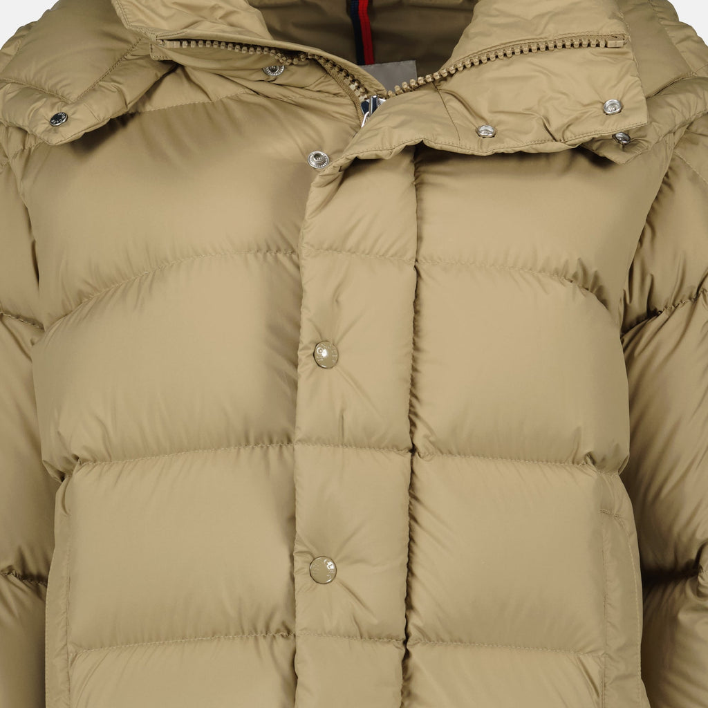 Moncler Maya 70 Jacket, beige down jacket, oversized jacket Moncler, recycled polyester jacket, Autumn-Winter 2025 collection