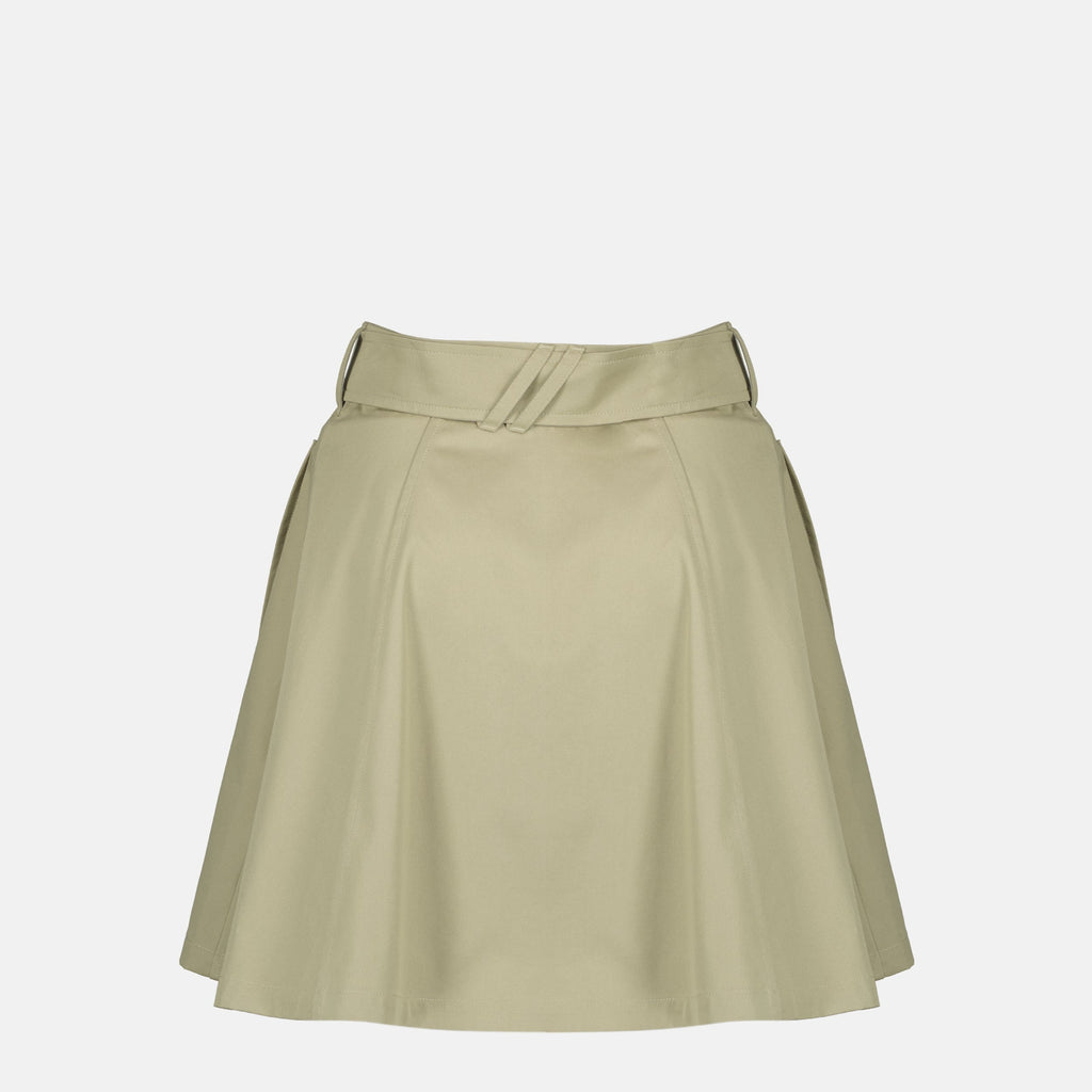 trench mini skirt, Burberry fashion, cotton gabardine skirt, beige skirt, adjustable waist skirt