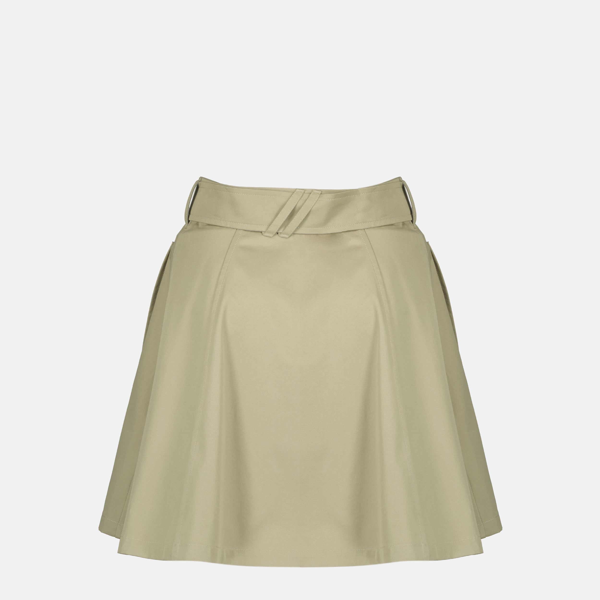 trench mini skirt, Burberry fashion, cotton gabardine skirt, beige skirt, adjustable waist skirt