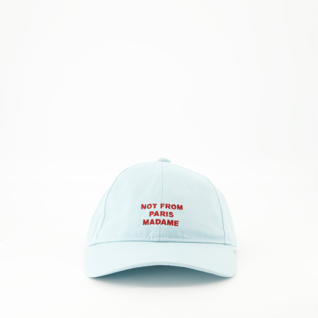 light blue cap, Drôle De Monsieur cap, adjustable slogan cap, cotton cap, breathable design