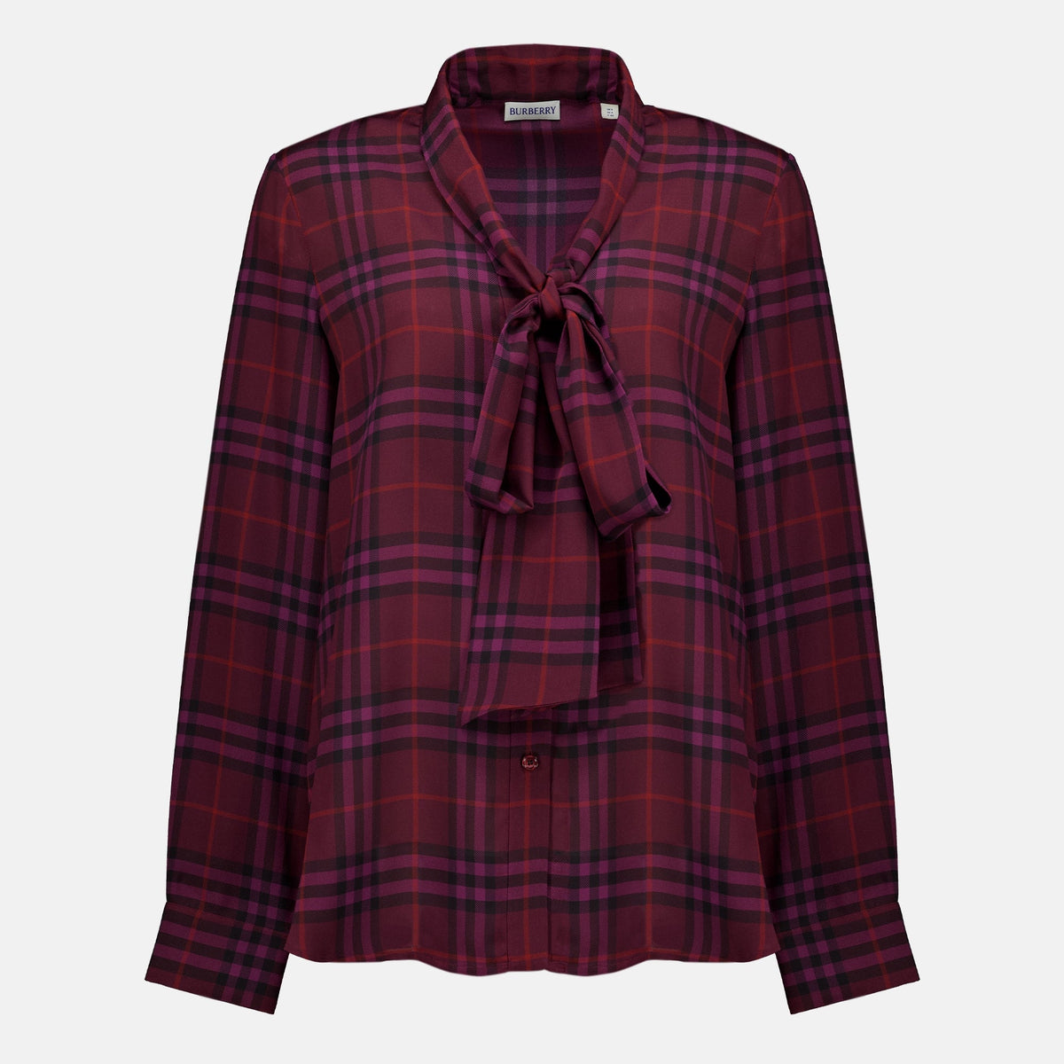 Blusa in seta a quadri con collo da annodare