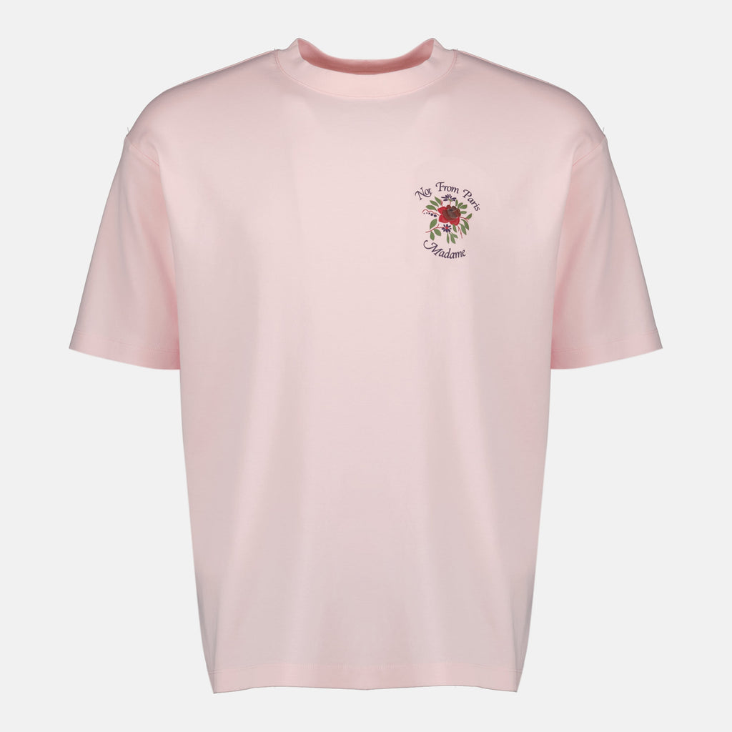 Image of Rose Slogan T-Shirt - Drôle de Monsieur by Drole De Monsieur for Men - Season Spring-Summer 2026 - Front View