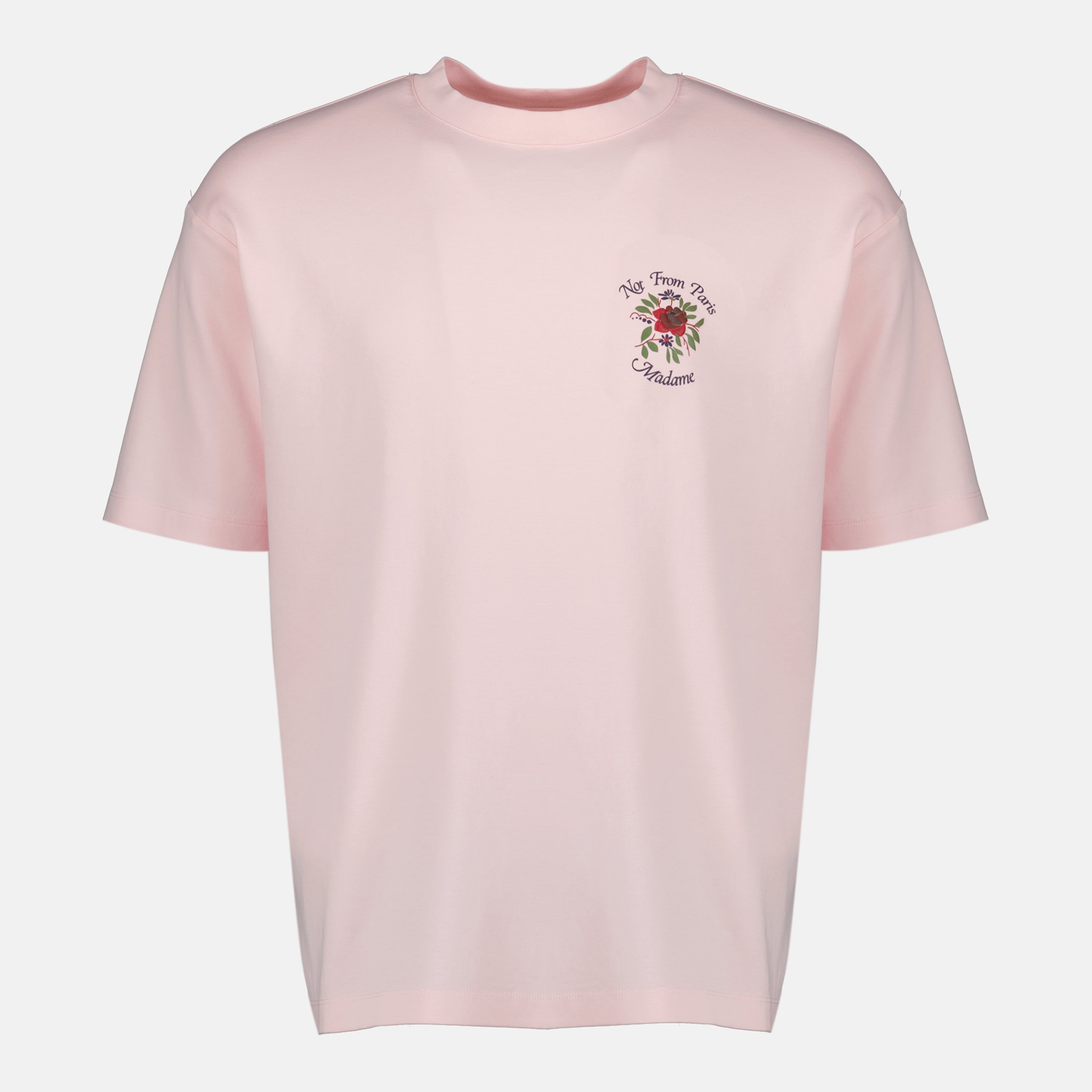 Image of Rose Slogan T-Shirt - Drôle de Monsieur by Drole De Monsieur for Men - Season Spring-Summer 2026 - Front View