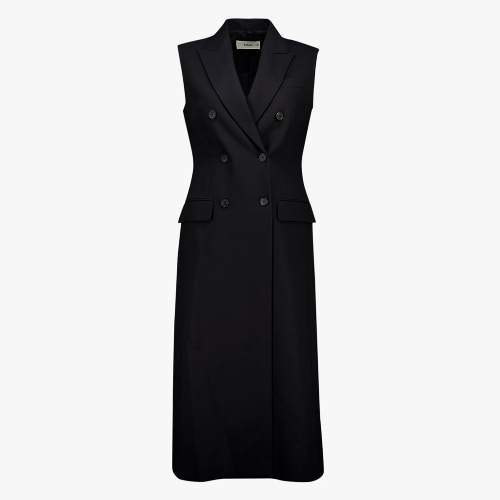 Black Silk Cady Sleeveless Coat Dress