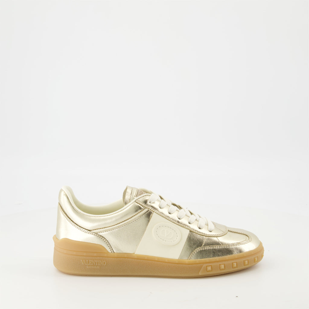 UpVillage Sneakers, Valentino Garavani, metallic gold sneakers, textured leather shoes, contemporary footwear