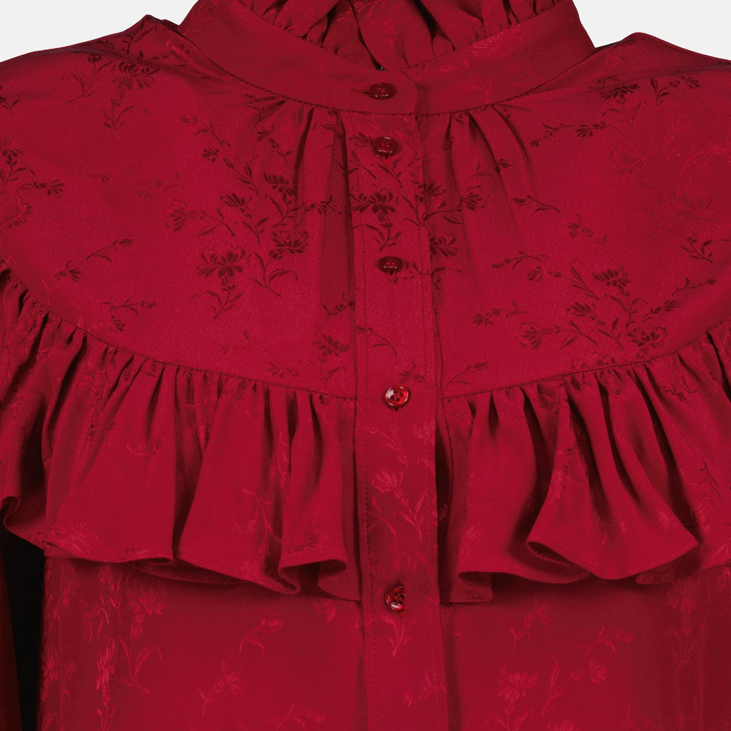 Saint Laurent blouse, red silk blouse, floral print blouse, women's fashion, elegant tops