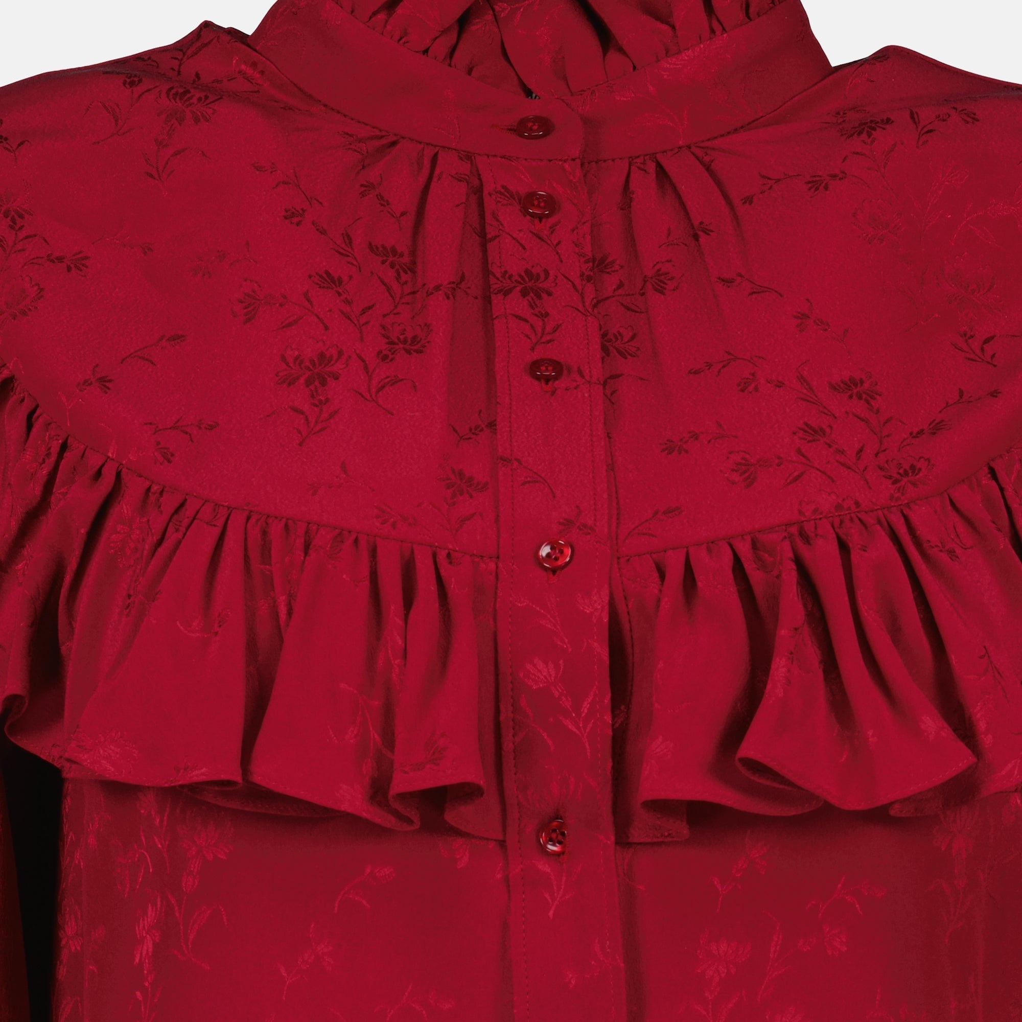 Saint Laurent blouse, red silk blouse, floral print blouse, women's fashion, elegant tops