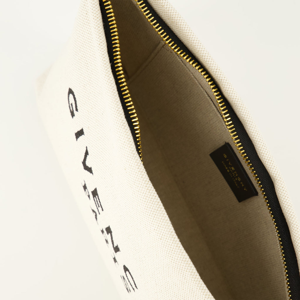 beige pouch, Givenchy accessories, canvas pouch, designer pouch, stylish clutch
