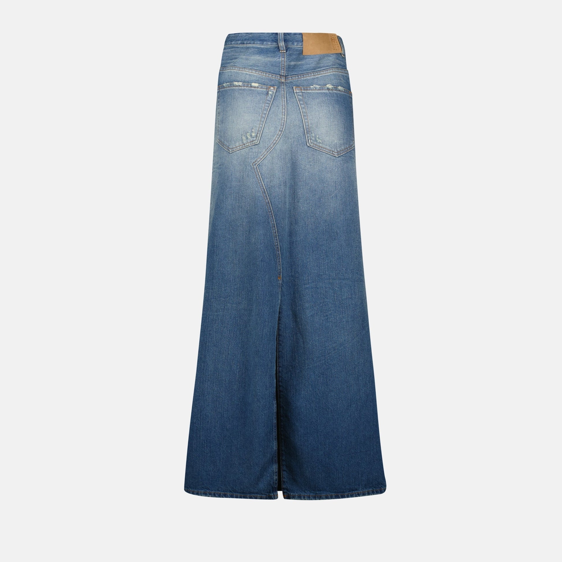 MM6 Denim Skirt, Long Denim Skirt, Distressed Effect Skirt, Spring-Summer 2025 Collection, Women's Fashion