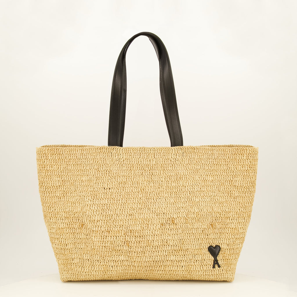Beige Raphia Tote Bag