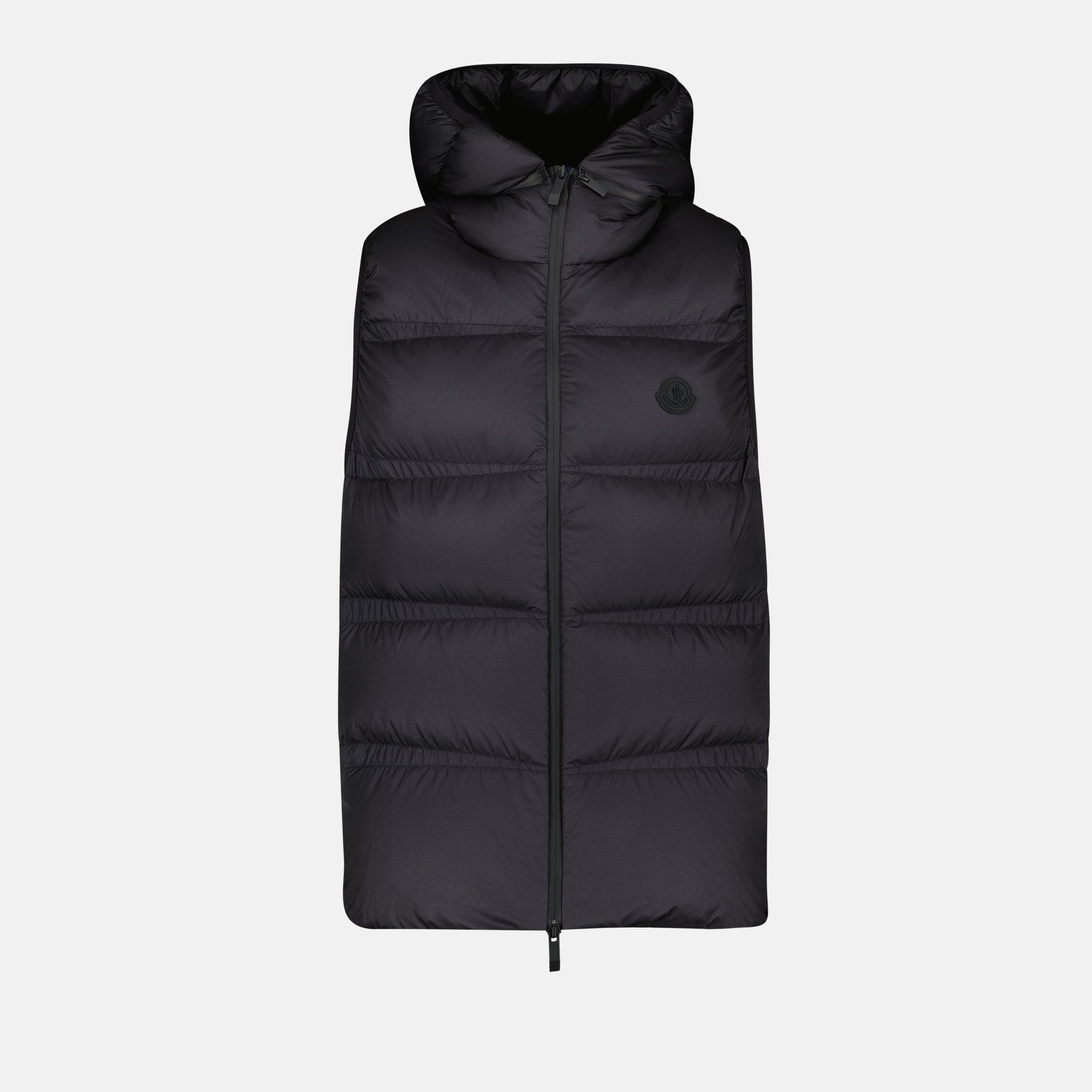 navy blue vest, Moncler vest, down filling vest, sleeveless outerwear, removable hood vest