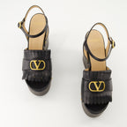 Image of Fringed VLogo Wedge Sandals by Valentino Garavani for Women - Season Spring-Summer 2025 - Top View Pair