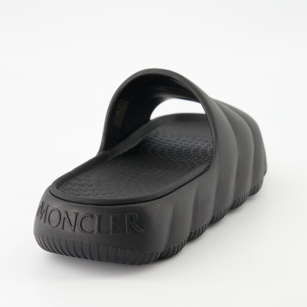 Moncler sandals, black slide sandals, Lilo sandals, luxury footwear, elegant slide sandals